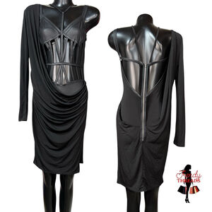 Fashion Queen NEW Cage Corset Dress Medium Sexy Little Black Backless Draped LBD